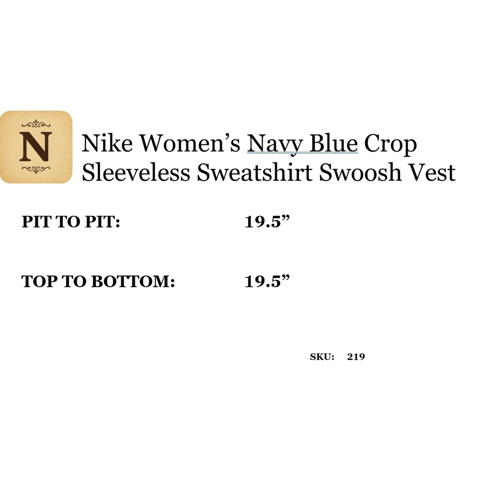 Nike Women's Navy Blue Crop Sleeveless Sweatshirt Swoosh Vest Logo Size Large - Picture 7 of 7
